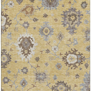 HomeRoots 5' X 8' Floral Medallion Area Rug in Gold, Gray & Ivory - Washable, UV Protected, Stain Resistant! 663283