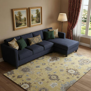HomeRoots 9' X 12' Floral Medallion Area Rug in Gold, Gray & Ivory - Washable, UV Protected & Stain Resistant 663286