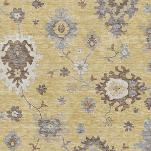 HomeRoots 9' X 12' Floral Medallion Area Rug in Gold, Gray & Ivory - Washable, UV Protected & Stain Resistant 663286