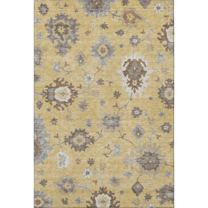 HomeRoots 10' Gold, Gray & Ivory Floral Medallion Area Rug - Washable, UV-Protected, Stain-Resistant Design 663287