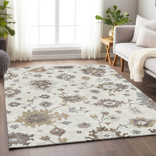 HomeRoots 5' X 8' Elegant Floral Medallion Area Rug - Stain-Resistant, UV-Protected, Easy-Care for Busy Spaces 663289