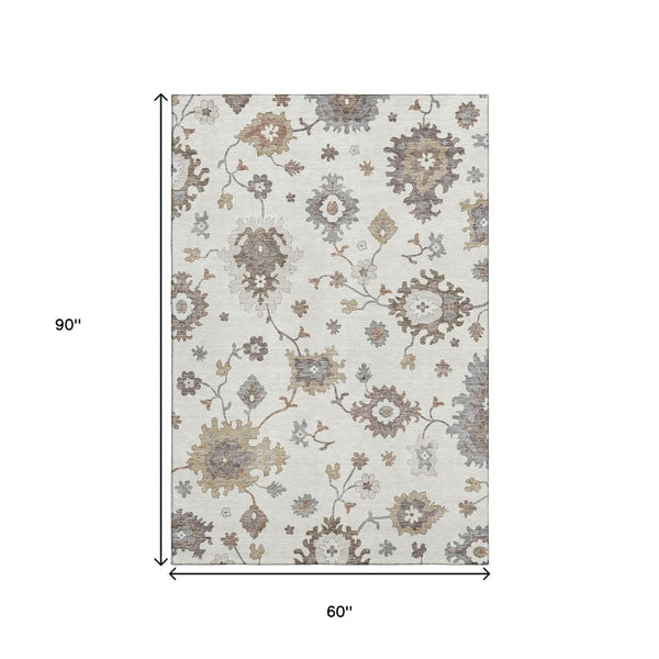 HomeRoots 5' X 8' Elegant Floral Medallion Area Rug - Stain-Resistant, UV-Protected, Easy-Care for Busy Spaces 663289