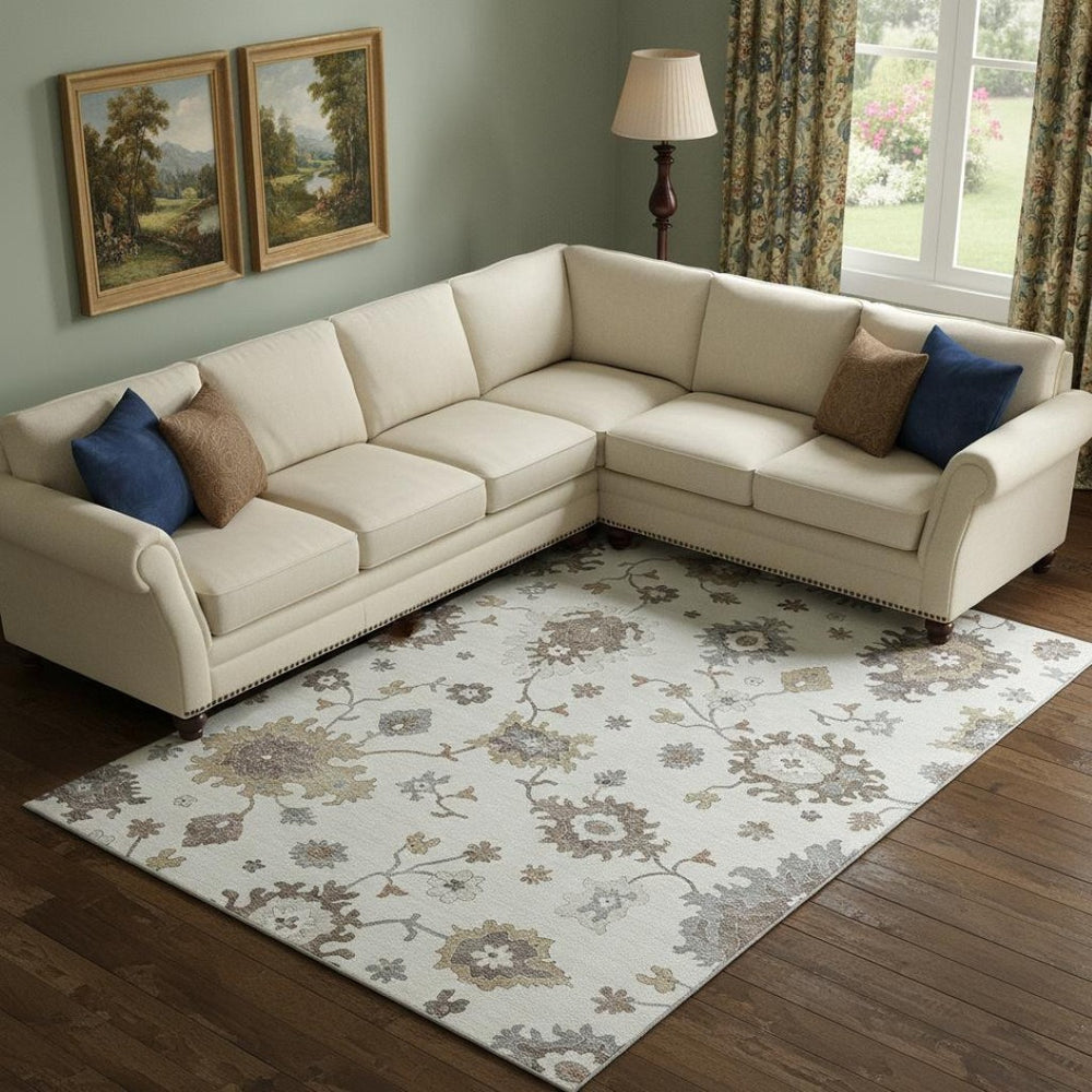 HomeRoots 8' X 10' Timeless Floral Medallion Area Rug - Washable, UV Protected, Durable for Homes with Kids & Pets 663291