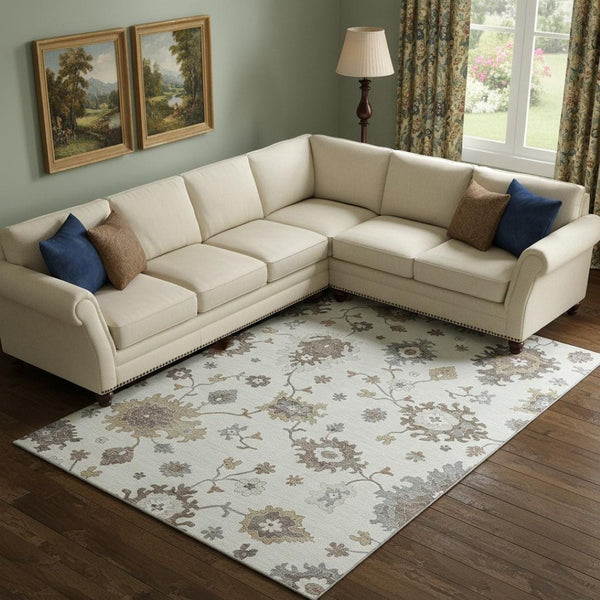 HomeRoots 8' X 10' Timeless Floral Medallion Area Rug - Washable, UV Protected, Durable for Homes with Kids & Pets 663291