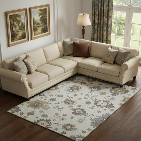 HomeRoots 9' X 12' Elegant Floral Medallion Area Rug - Washable, UV Protected, Perfect for Busy Homes! 663292