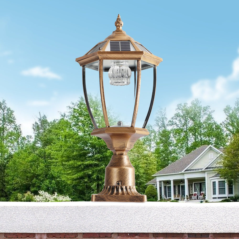 English Elm 20"(H) Golden Solar LED Outdoor Lantern with Vintage Glass, Automatic Dusk-to-Dawn Garden Accent Light W2312P389941