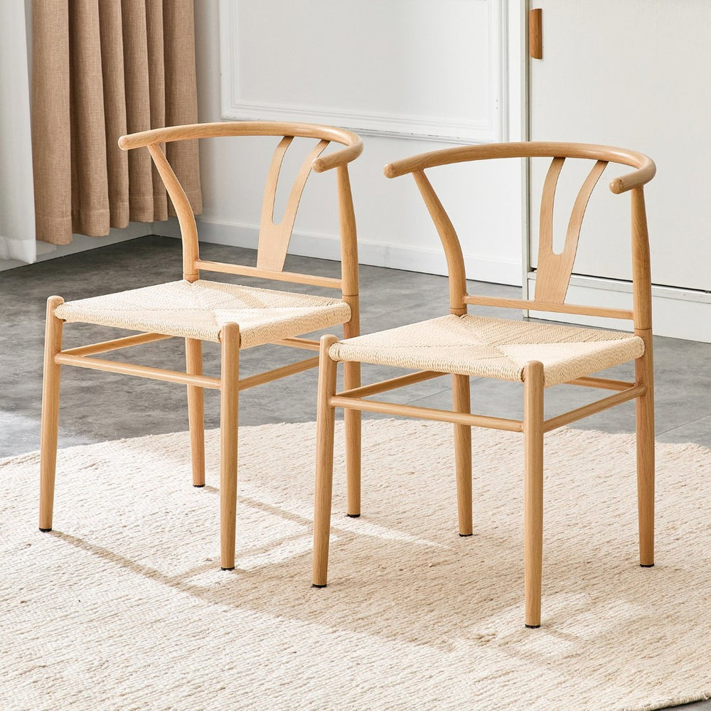 English Elm Wesborn Artisan Rope Woven Iron Dining Chair Set Medieval Y Back Industrial Style Natural Wood W2920P430783
