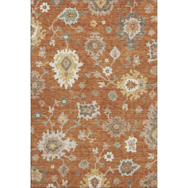 HomeRoots 5' X 8' Washable Floral Medallion Area Rug in Rust, Ivory & Gray - Perfect for Kids & Pets! 663295