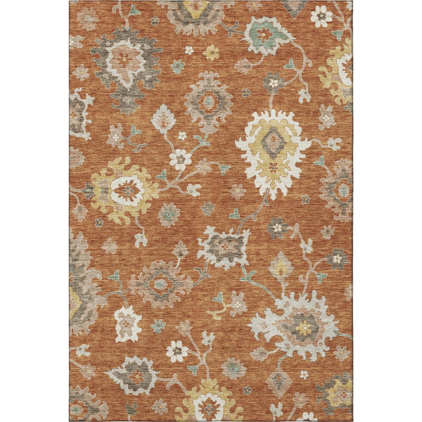 HomeRoots 5' X 8' Washable Floral Medallion Area Rug in Rust, Ivory & Gray - Perfect for Kids & Pets! 663295