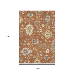 HomeRoots 8' X 10' Elegant Rust Ivory Gray Floral Medallion Area Rug - Washable, Durable & UV-Protected 663297