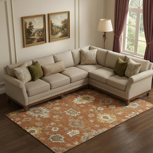 HomeRoots 8' X 10' Elegant Rust Ivory Gray Floral Medallion Area Rug - Washable, Durable & UV-Protected 663297