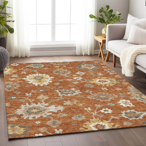 HomeRoots 8' X 10' Elegant Rust Ivory Gray Floral Medallion Area Rug - Washable, Durable & UV-Protected 663297