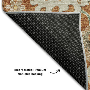 HomeRoots 8' X 10' Elegant Rust Ivory Gray Floral Medallion Area Rug - Washable, Durable & UV-Protected 663297