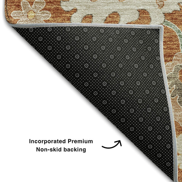 HomeRoots 8' X 10' Elegant Rust Ivory Gray Floral Medallion Area Rug - Washable, Durable & UV-Protected 663297
