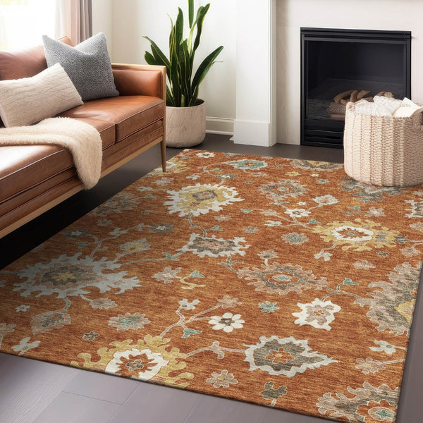 HomeRoots 8' X 10' Elegant Rust Ivory Gray Floral Medallion Area Rug - Washable, Durable & UV-Protected 663297
