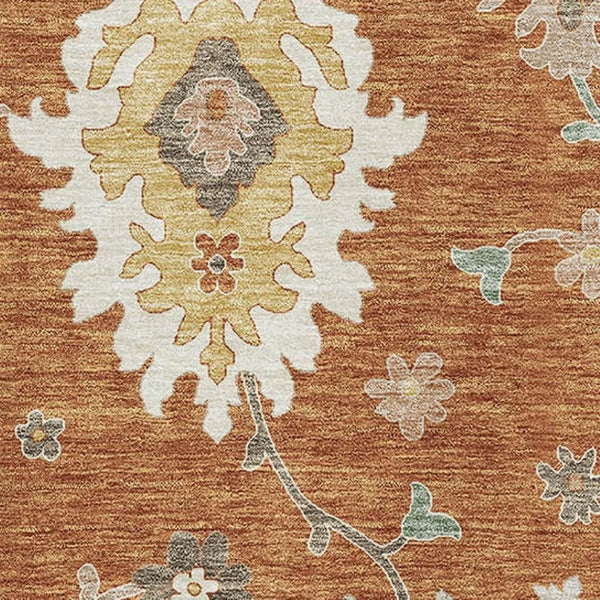 HomeRoots 8' X 10' Elegant Rust Ivory Gray Floral Medallion Area Rug - Washable, Durable & UV-Protected 663297