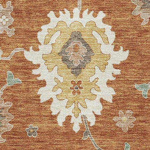 HomeRoots 9' X 12' Floral Medallion Area Rug – Rust, Ivory & Gray with Washable, Stain-Resistant Design & UV Protection 663298