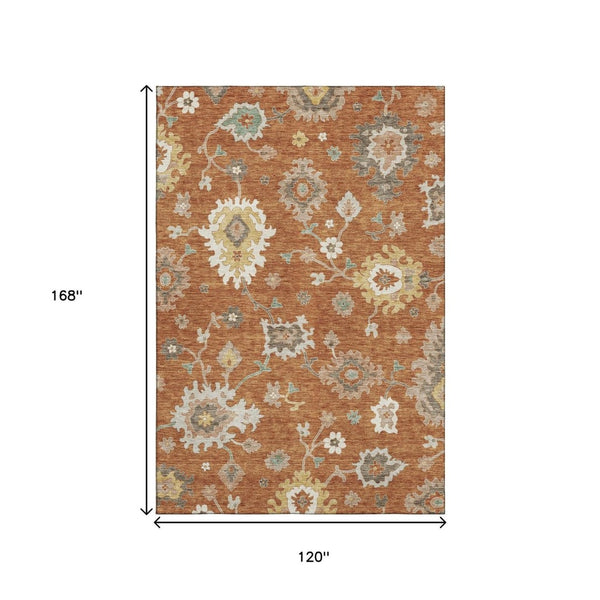 HomeRoots 10' X 14' Elegant Floral Medallion Area Rug - Washable, Durable, UV Protected for High-Traffic Spaces 663299