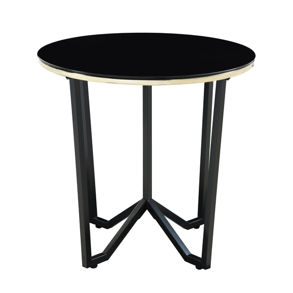 English Elm Round Amara 3pc Coffee & End Table Set – Black Tempered Glass, Gold Banding, Metal Frame, Modern Chic B011P297594