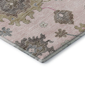 HomeRoots 5' X 8' Floral Medallion Area Rug in Pink, Ivory & Brown - Washable, UV Protected & Stain Resistant 663301