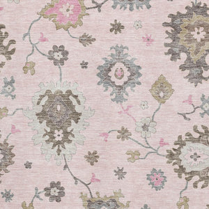HomeRoots 5' X 8' Floral Medallion Area Rug in Pink, Ivory & Brown - Washable, UV Protected & Stain Resistant 663301