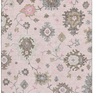 HomeRoots 5' X 8' Floral Medallion Area Rug in Pink, Ivory & Brown - Washable, UV Protected & Stain Resistant 663301