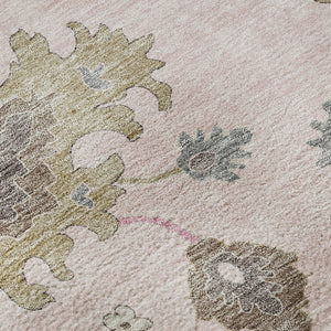 HomeRoots 8' Pink Floral Medallion Washable Round Rug - UV Protected, Durable, Perfect for Family Spaces! 663302
