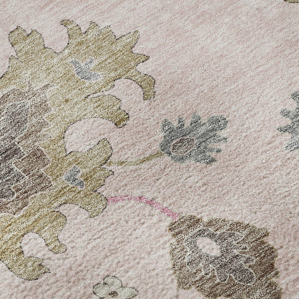 HomeRoots 8' Pink Floral Medallion Washable Round Rug - UV Protected, Durable, Perfect for Family Spaces! 663302