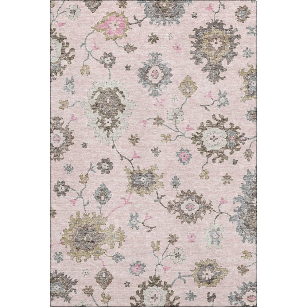 HomeRoots 8' X 10' Floral Medallion Area Rug in Pink, Ivory & Brown - Washable, UV Protected & Stain Resistant! 663303