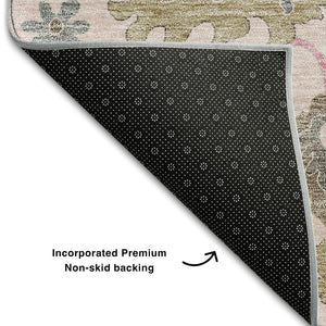 HomeRoots 8' X 10' Floral Medallion Area Rug in Pink, Ivory & Brown - Washable, UV Protected & Stain Resistant! 663303