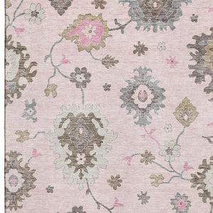 HomeRoots 8' X 10' Floral Medallion Area Rug in Pink, Ivory & Brown - Washable, UV Protected & Stain Resistant! 663303