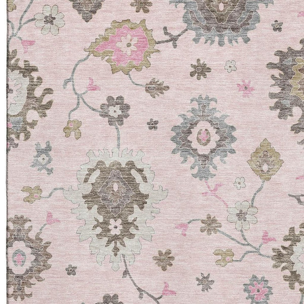 HomeRoots 8' X 10' Floral Medallion Area Rug in Pink, Ivory & Brown - Washable, UV Protected & Stain Resistant! 663303