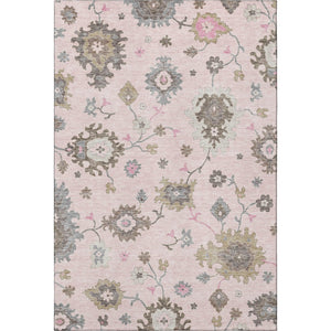 HomeRoots 9' X 12' Floral Medallion Area Rug - Soft Pink & Ivory, Washable, UV-Protected, Perfect for High-Traffic Areas 663304