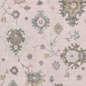 HomeRoots 10' X 14' Floral Medallion Area Rug - Pink, Ivory & Brown - Washable, Stain Resistant & UV Protected 663305