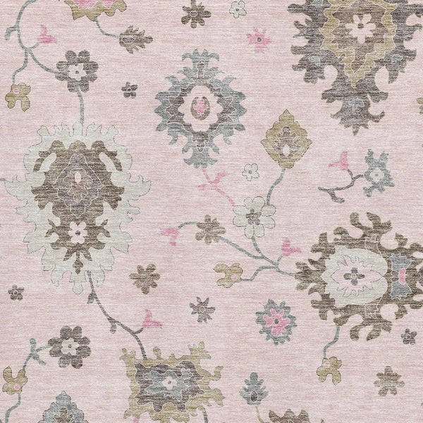 HomeRoots 10' X 14' Floral Medallion Area Rug - Pink, Ivory & Brown - Washable, Stain Resistant & UV Protected 663305