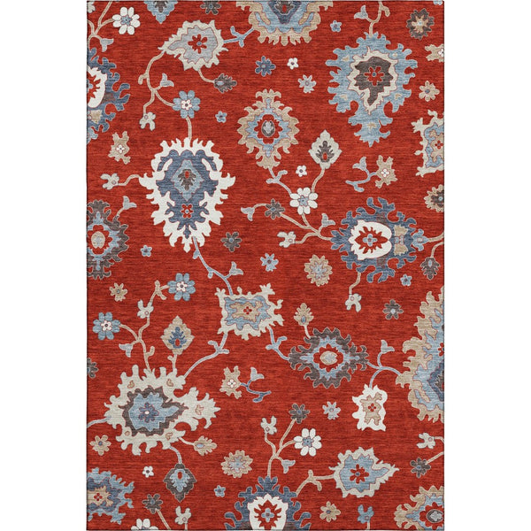 HomeRoots 5' X 8' Floral Medallion Area Rug in Red, Gray & Ivory – Washable, UV Protected & Pet Friendly! 663307