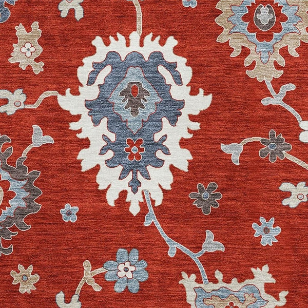 HomeRoots 5' X 8' Floral Medallion Area Rug in Red, Gray & Ivory – Washable, UV Protected & Pet Friendly! 663307