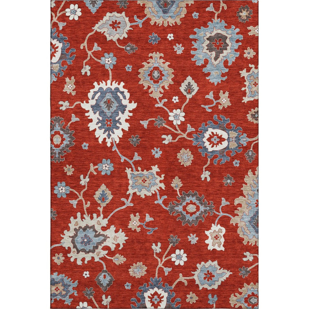 HomeRoots 8' X 10' Floral Medallion Area Rug in Red, Gray & Ivory – Washable, UV Protected, Stylish & Durable! 663309