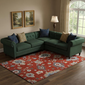 HomeRoots 9' X 12' Floral Medallion Area Rug in Red, Gray & Ivory - Washable, UV-Protected, Durable Design 663310