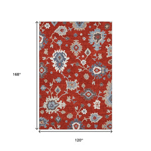 HomeRoots 10' X 14' Floral Medallion Area Rug in Red, Gray & Ivory – Washable, UV Protected, and Stylish! 663311