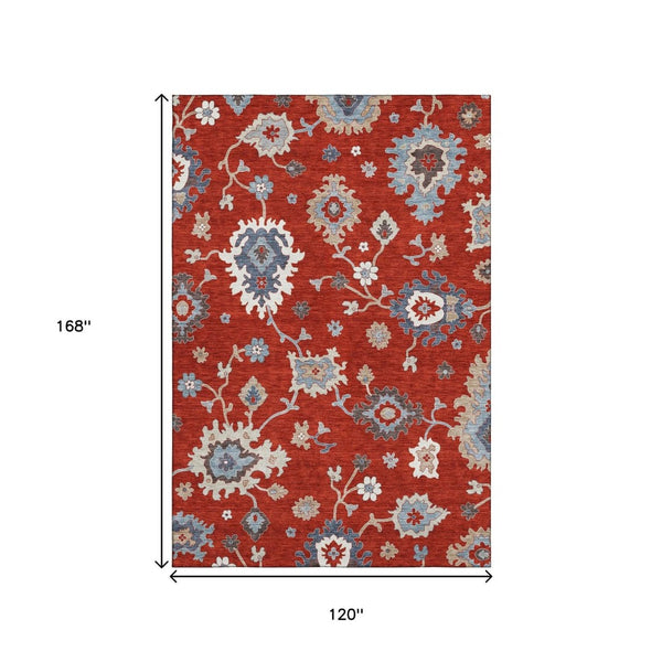 HomeRoots 10' X 14' Floral Medallion Area Rug in Red, Gray & Ivory – Washable, UV Protected, and Stylish! 663311