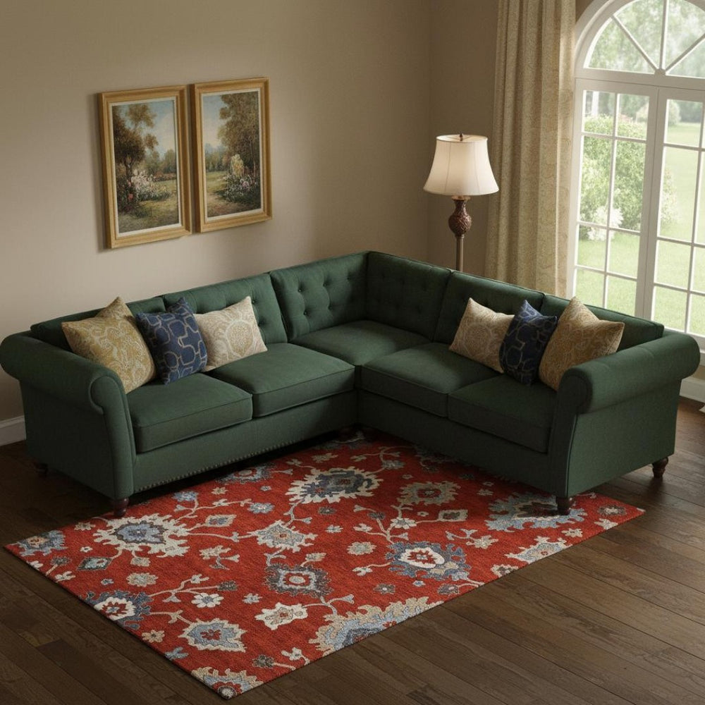 HomeRoots 10' X 14' Floral Medallion Area Rug in Red, Gray & Ivory – Washable, UV Protected, and Stylish! 663311