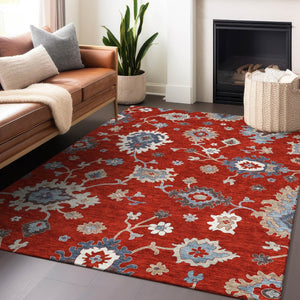 HomeRoots 10' X 14' Floral Medallion Area Rug in Red, Gray & Ivory – Washable, UV Protected, and Stylish! 663311