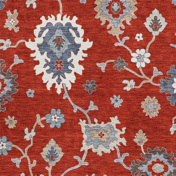 HomeRoots 10' X 14' Floral Medallion Area Rug in Red, Gray & Ivory – Washable, UV Protected, and Stylish! 663311
