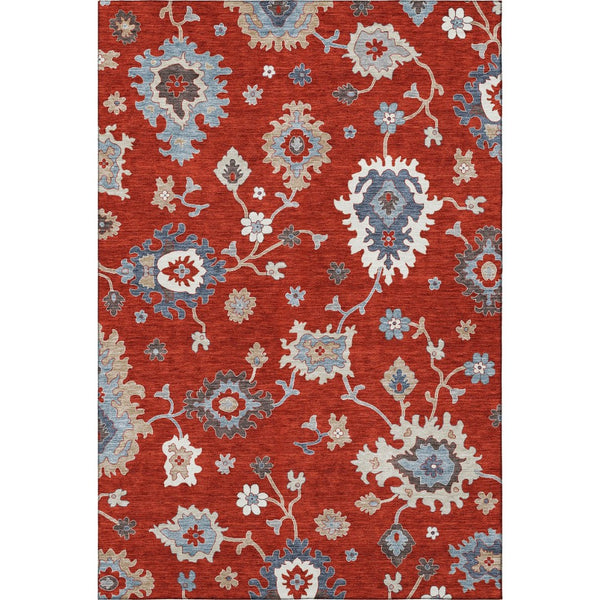 HomeRoots 10' X 14' Floral Medallion Area Rug in Red, Gray & Ivory – Washable, UV Protected, and Stylish! 663311