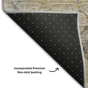 HomeRoots 5' X 8' Elegant Taupe Gray Floral Medallion Area Rug – Washable, UV Protected, Stain Resistant Design 663319