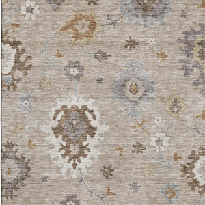 HomeRoots 5' X 8' Elegant Taupe Gray Floral Medallion Area Rug – Washable, UV Protected, Stain Resistant Design 663319