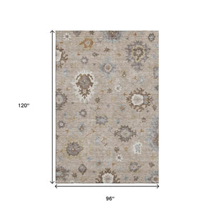 HomeRoots 8' X 10' Washable Floral Medallion Area Rug in Taupe Gray & Ivory - Stain Resistant & UV Protected 663321
