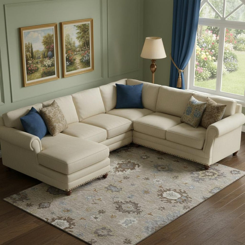 HomeRoots 8' X 10' Washable Floral Medallion Area Rug in Taupe Gray & Ivory - Stain Resistant & UV Protected 663321