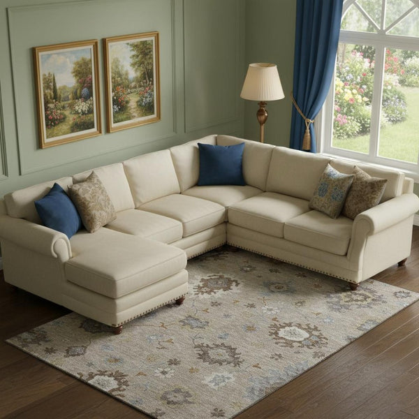 HomeRoots 8' X 10' Washable Floral Medallion Area Rug in Taupe Gray & Ivory - Stain Resistant & UV Protected 663321